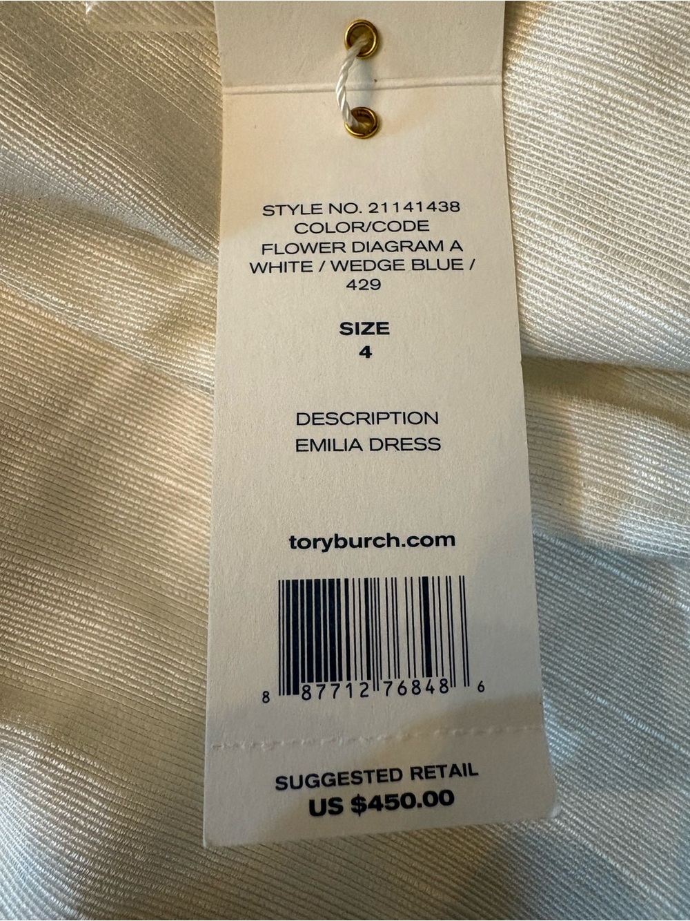 Tory Burch Emilia Dress Women Size 4 White Blue NWT Floral Botanical A-Line Mini - Picture 9 of 11